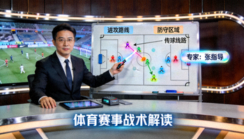 专家在演播室进行体育赛事战术解读的专业场景